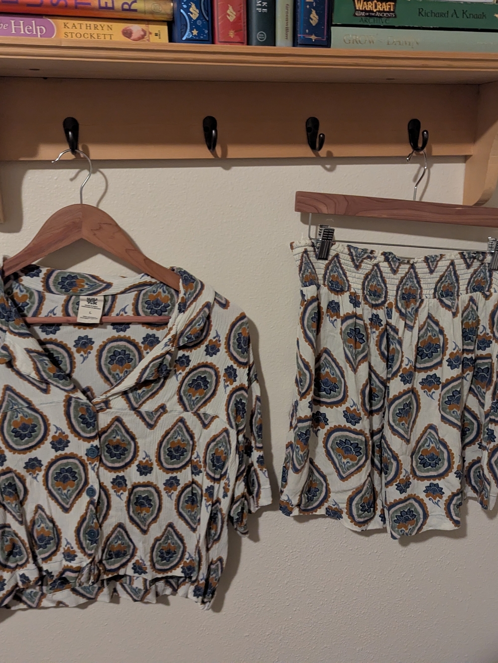 Lucy & Yak Crinkle Cream Two-Piece Short Set Blue, Mustard & Sage Paisley Print